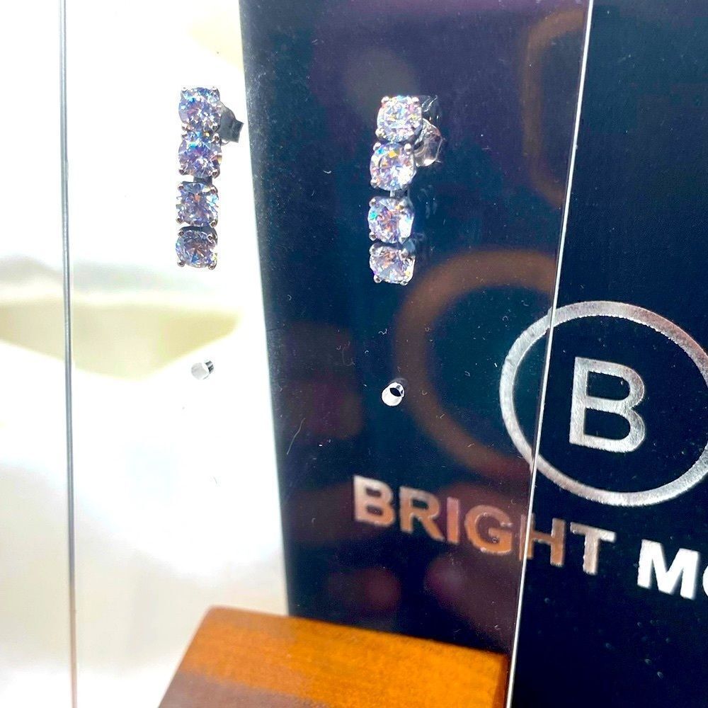 Silver 4crystal Drop Dangle Stud Backearring - image 2